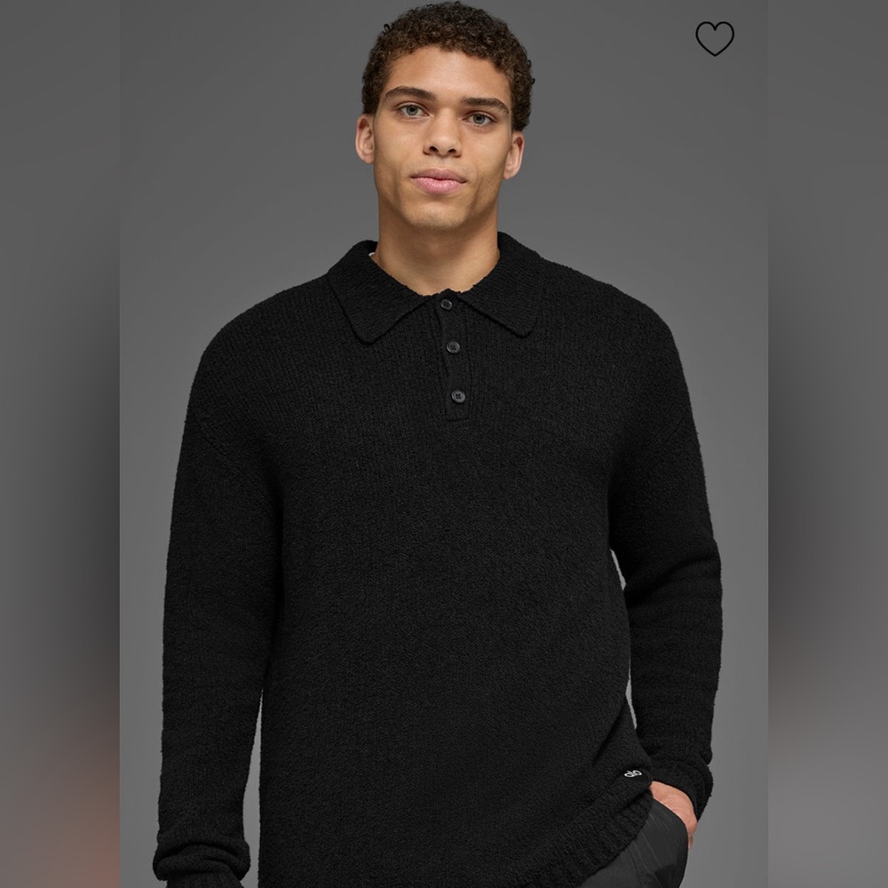 ALO Yoga Men’s “Textured Loose Terry” Long Sleeve Polo (L)
